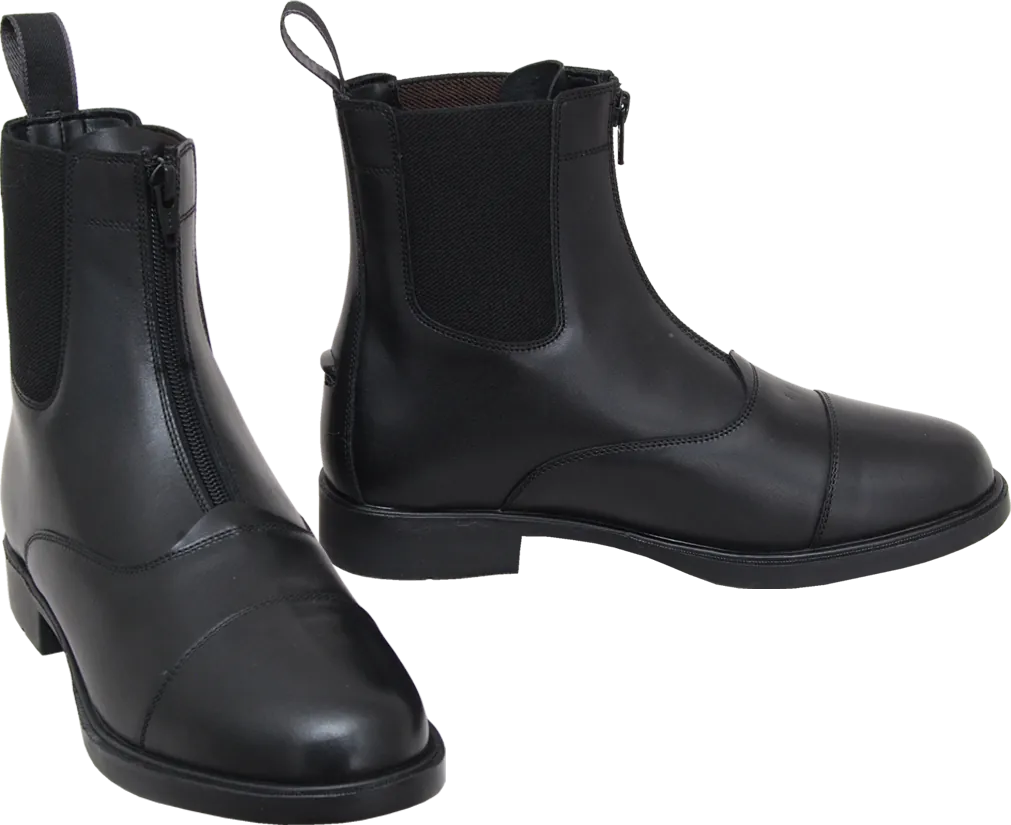 Jodhpur ankle boot for riders in corrected grain leather with front zip closure — 575-FZ-C